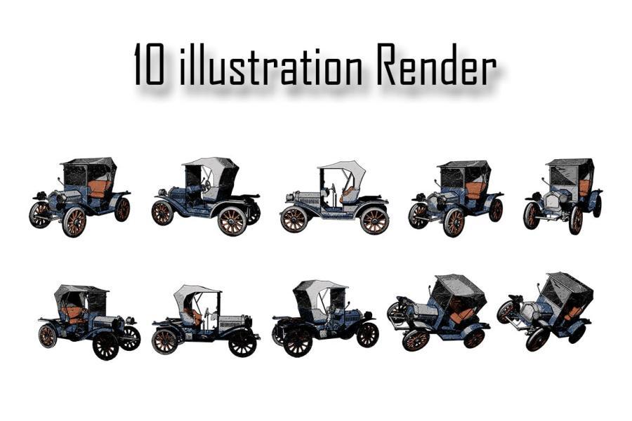 经典复古的汽车3d模型和渲染图片素材illustration Render Classic Car