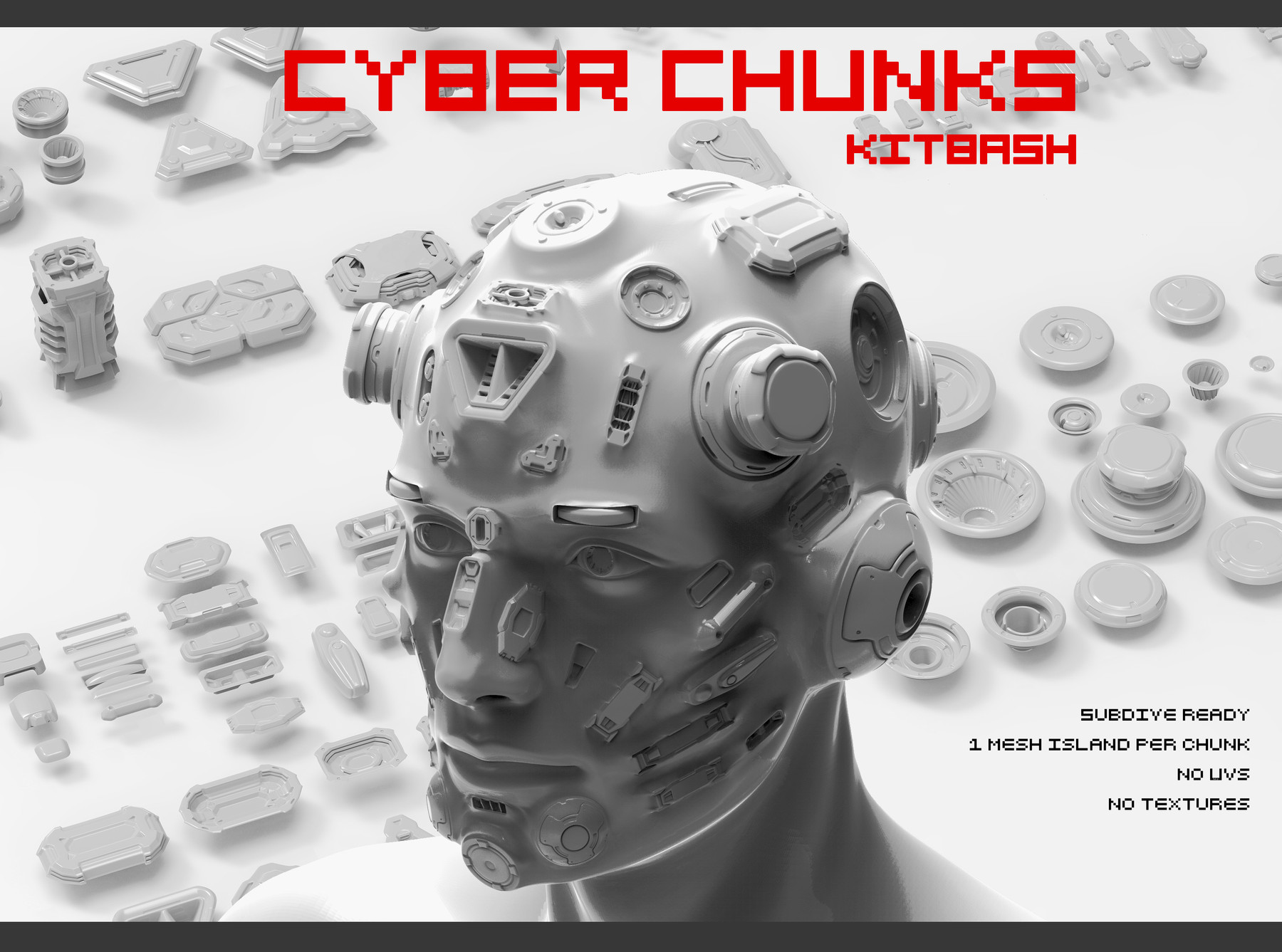 赛博朋克风格的3d模型和Zbrush笔刷素材Cyber​​ Chunks kitbash