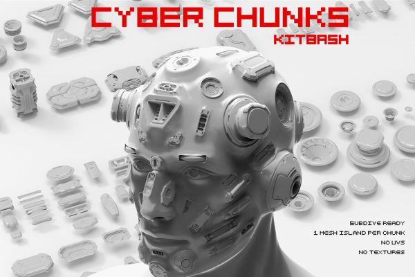 赛博朋克风格的3d模型和Zbrush笔刷素材Cyber​​ Chunks kitbash