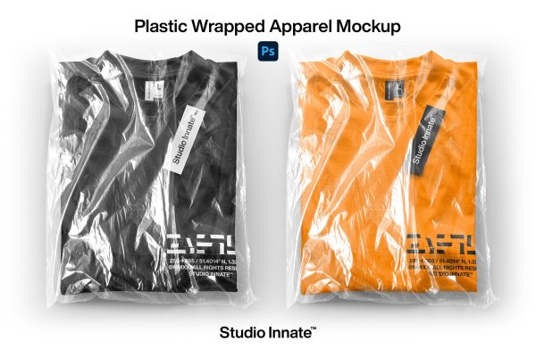 144 透明塑料包装袋服装吊牌设计贴图样机模板 Plastic Packed Garment Mockup