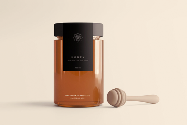 透明蜂蜜玻璃罐包装样机模板 Honey Jar Package Mockup