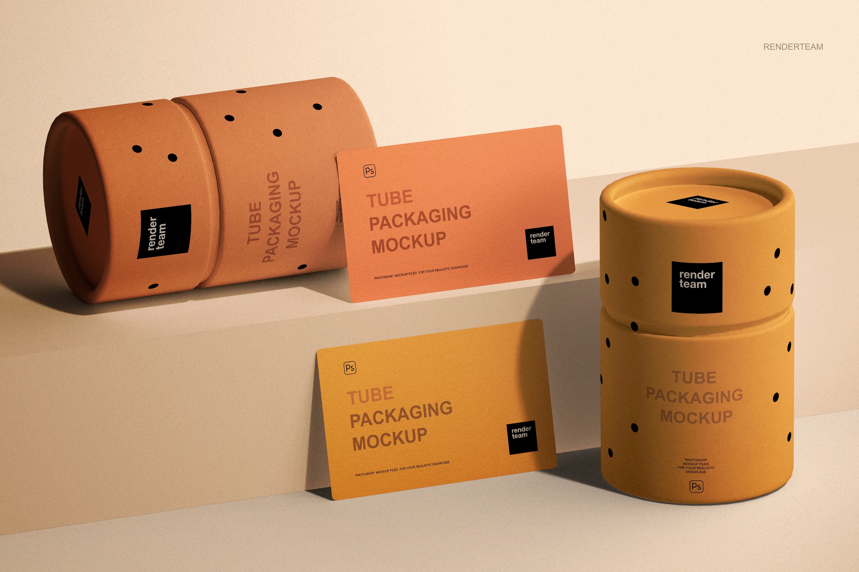 现代时尚食品产品包装纸罐纸筒茶叶圆筒品牌Logo图案作品设计Ps贴图样机模板