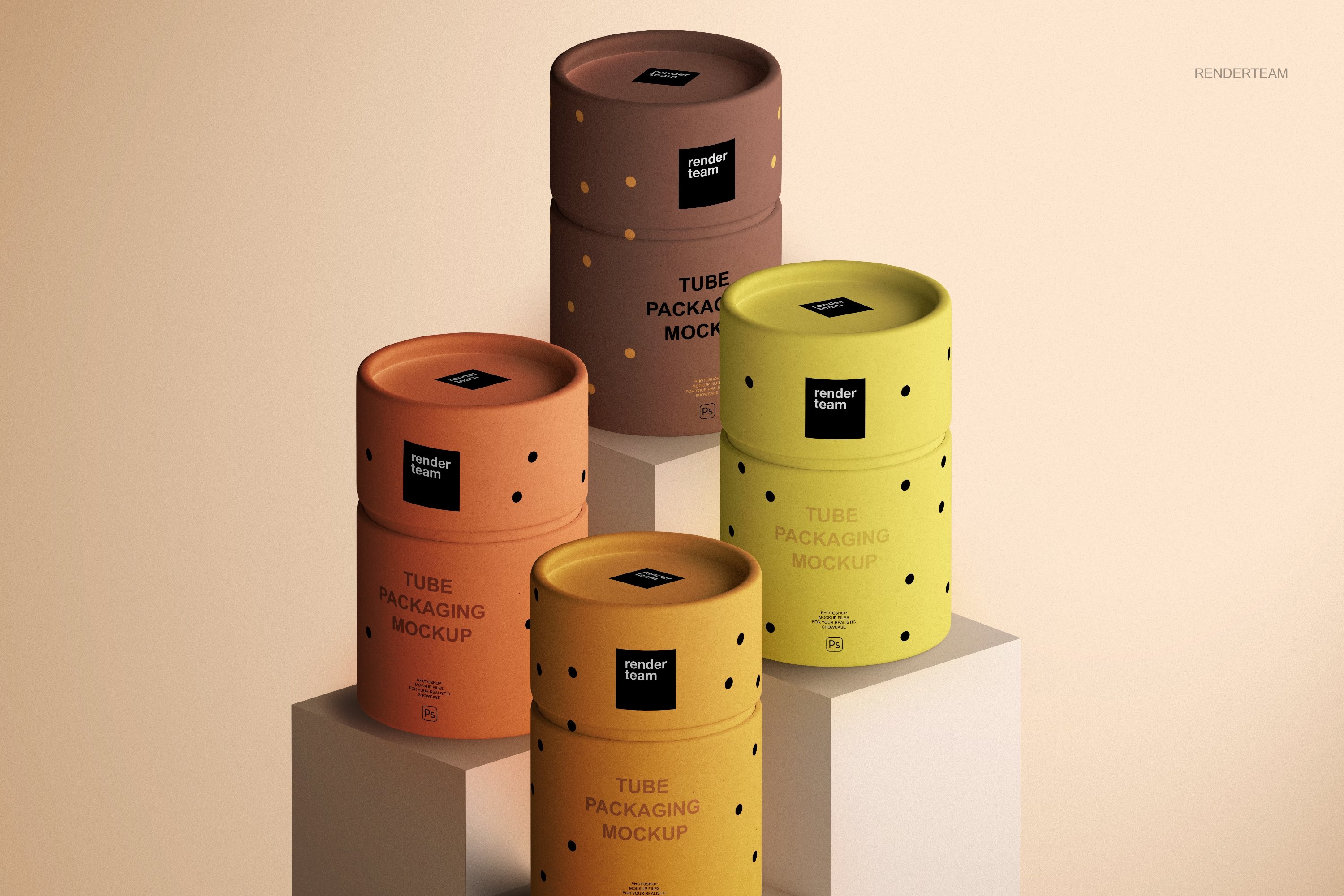 现代时尚食品产品包装纸罐纸筒茶叶圆筒品牌Logo图案作品设计Ps贴图样机模板