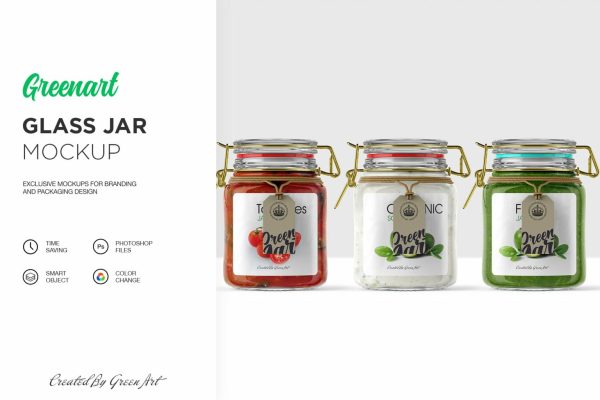 果酱透明玻璃罐品牌标签设计样机
