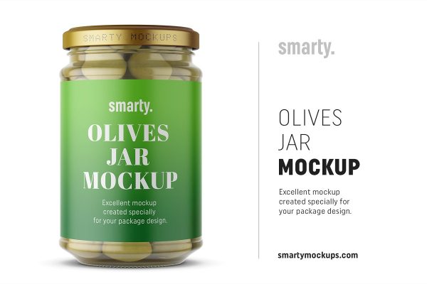 橄榄果罐头玻璃瓶外观设计样机模板 Olives Jar Mockup