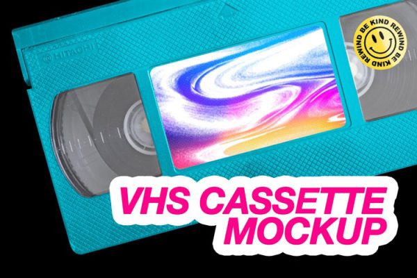 045 潮流复古老式盒式磁带塑料盒标签设计展示贴图样机 VHS Cassette Vintage Old Mockup
