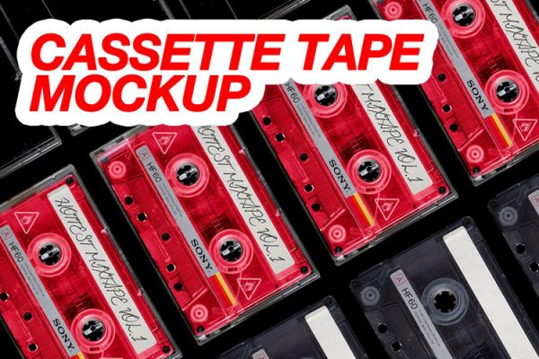 046 潮流复古盒式磁带设计展示贴图样机PSD模板素材 Vintage Cassette Tape Mockup
