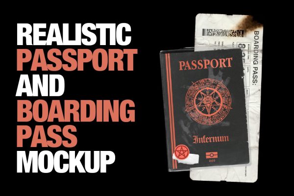 021 潮流复古做旧褶皱护照登机牌设计展示贴图样机模板素材 Passport And Boarding Pass Mockup