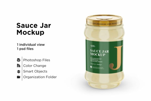 011 透明蜂蜜蛋黄酱酱玻璃罐设计展示样机 Clear Glass Mayonnaise Sauce Jar Mockup