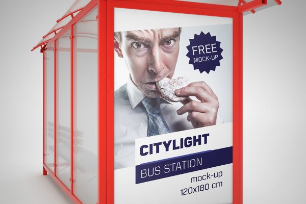 01 3款可商用公交车站站台场景广告样机Bus station citylight mockup