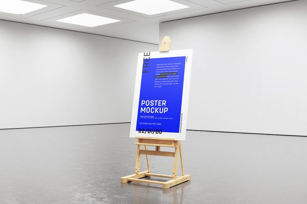 027 可商用带支架KT版海报展示样机Gallery Easel Mockup