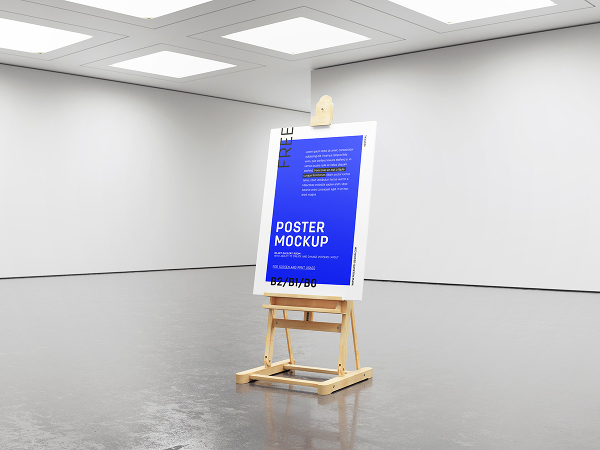 027 可商用带支架KT版海报展示样机Gallery Easel Mockup