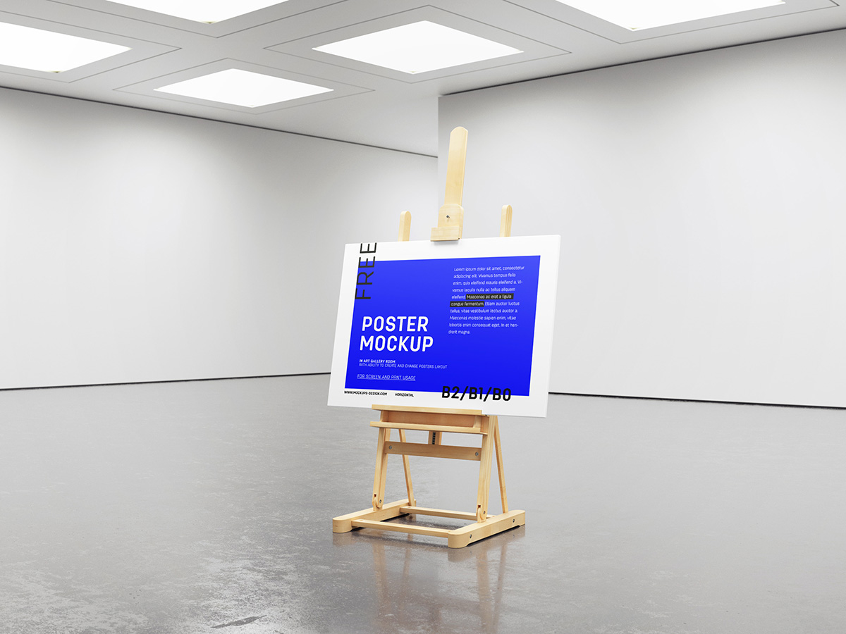 027 可商用带支架KT版海报展示样机Gallery Easel Mockup