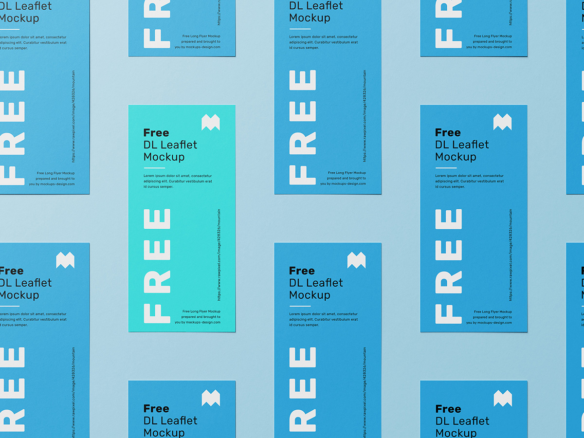 041 5款可商用错位平铺卡片海报展示样机Grid DL Leaflets Mockup