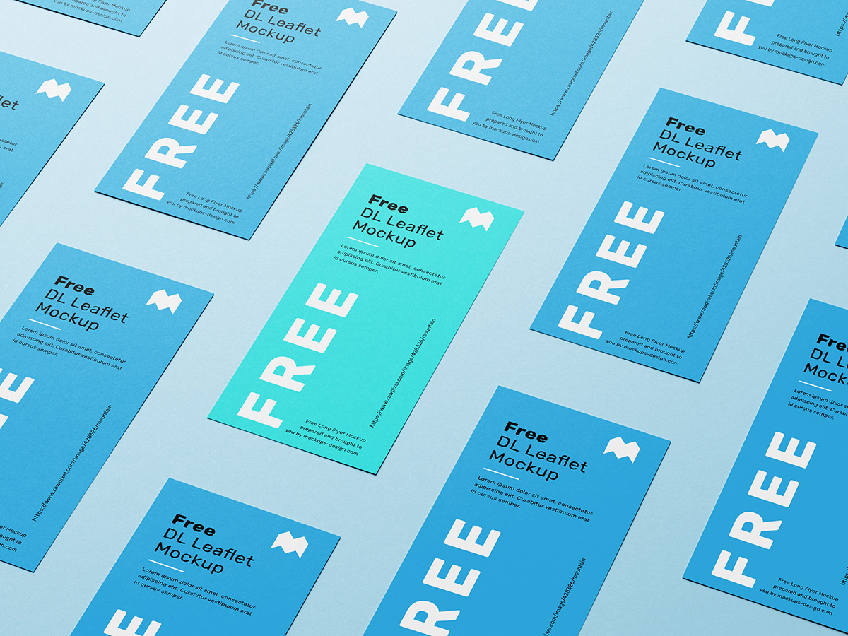 041 5款可商用错位平铺卡片海报展示样机Grid DL Leaflets Mockup