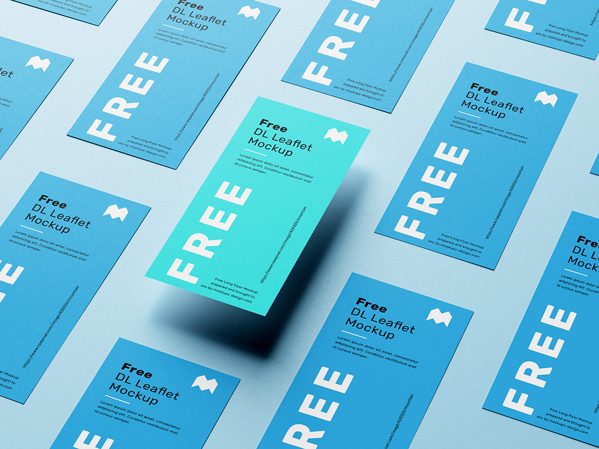 041 5款可商用错位平铺卡片海报展示样机Grid DL Leaflets Mockup