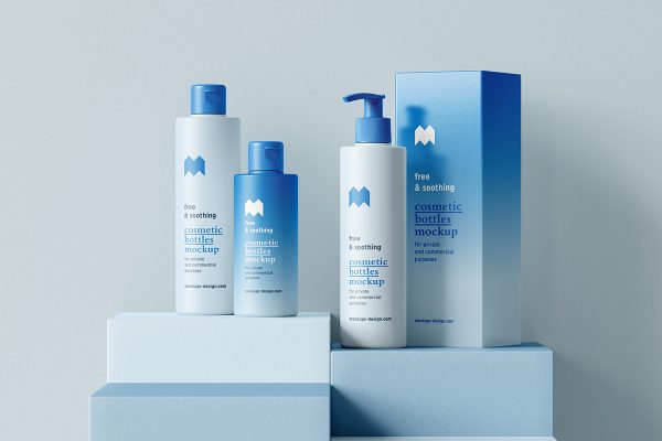 047 2款可商用高级护肤洗面套装包装样机Cosmetics Bottle Mockup