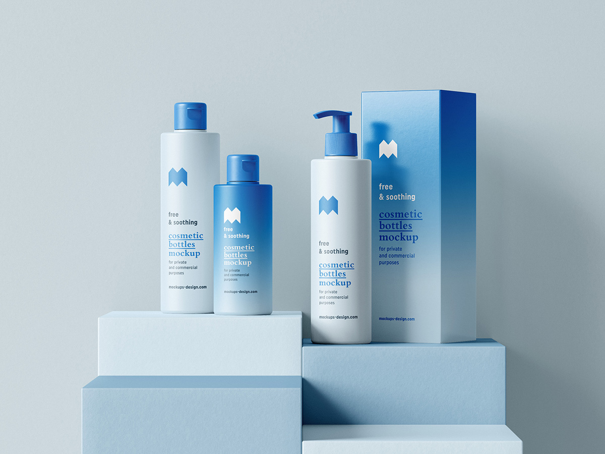 047 2款可商用高级护肤洗面套装包装样机Cosmetics Bottle Mockup