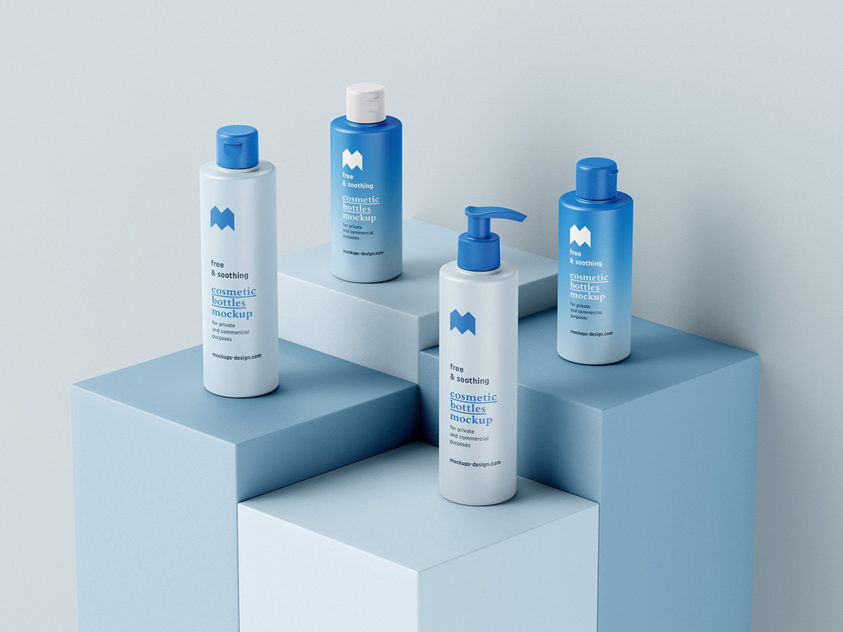 047 2款可商用高级护肤洗面套装包装样机Cosmetics Bottle Mockup