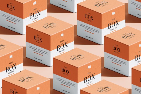 071 6款可商用方形纸盒包装盒平铺展示样机Grid Box Mockup
