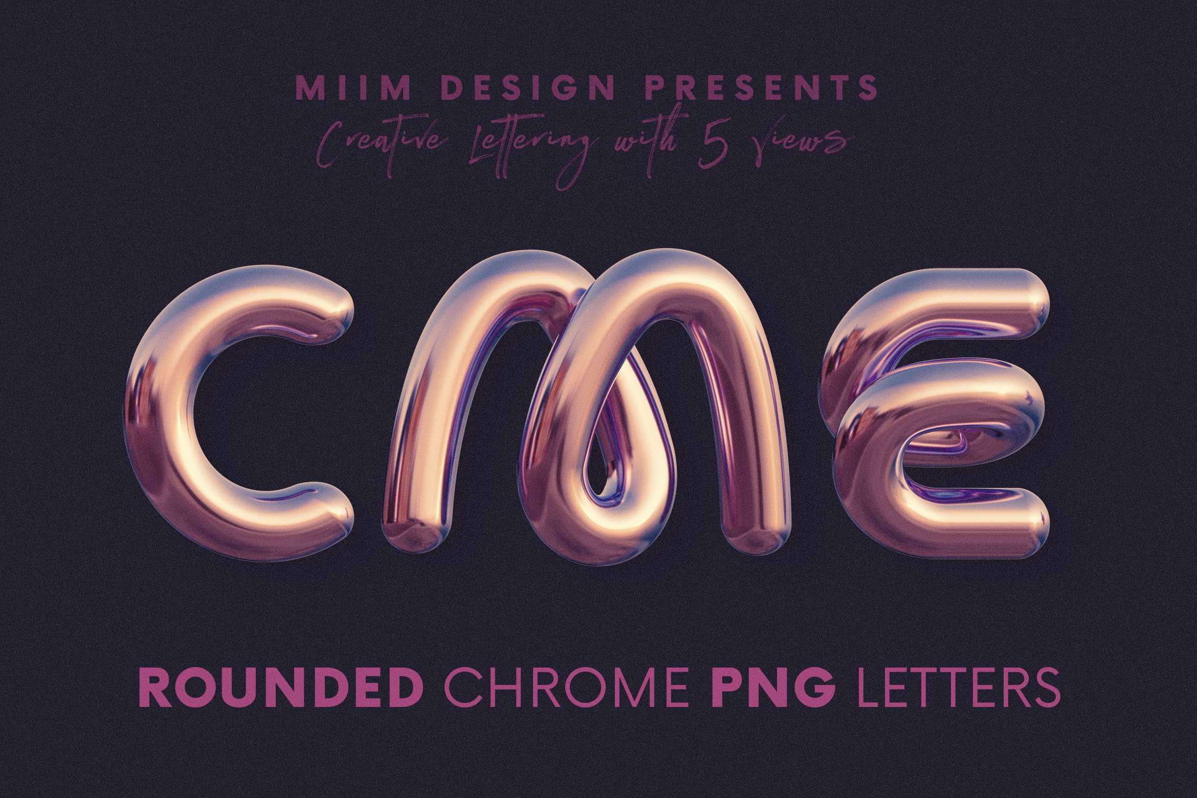 568 3D创意圆润未来科幻朋克镀铬光泽立体英文字母数字符号PNG免扣图片素材 Rounded Chrome – 3D Lettering