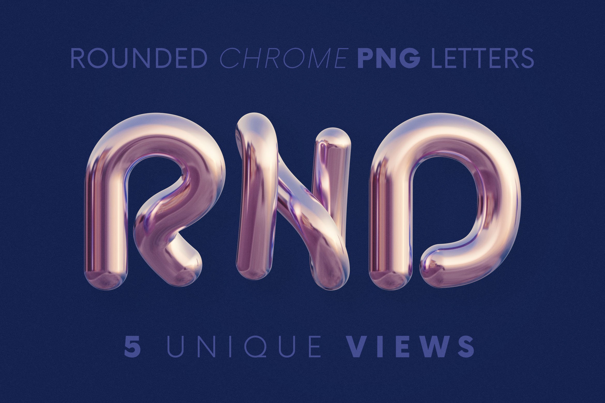 568 3D创意圆润未来科幻朋克镀铬光泽立体英文字母数字符号PNG免扣图片素材 Rounded Chrome – 3D Lettering