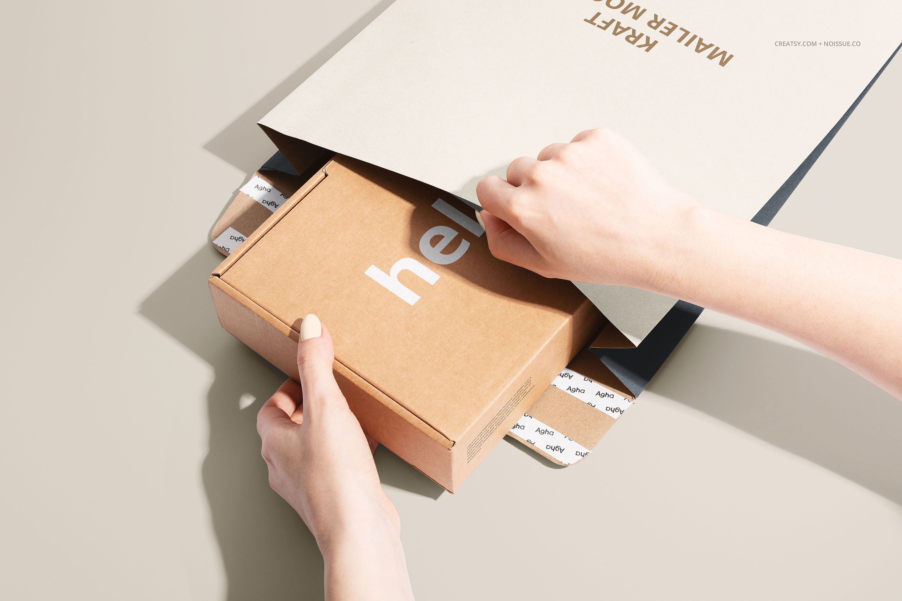 571 22款卡夫牛皮纸产品包装纸盒文件袋信封设计展示贴图样机合集 Noissue Kraft Mailer Mockup Set