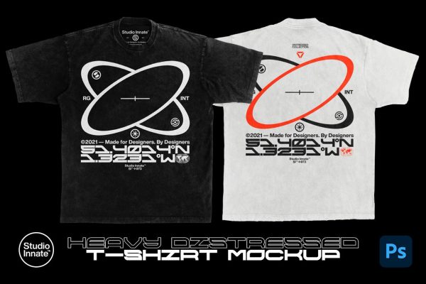 574 潮流做旧T恤图案印花标签设计展示Ps贴图样机素材 Heavy Distressed T-Shirt Mockup
