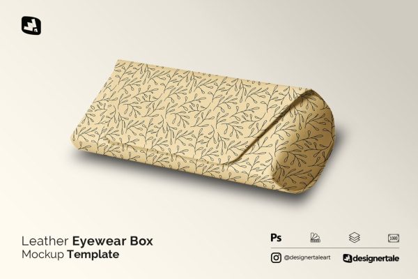 599 逼真皮革眼镜盒设计展示贴图样机 Leather Eyewear Box Mockup