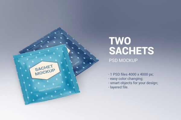 604 两款迷你食品调味袋设计贴图样机模板 Two Sachets Mockup