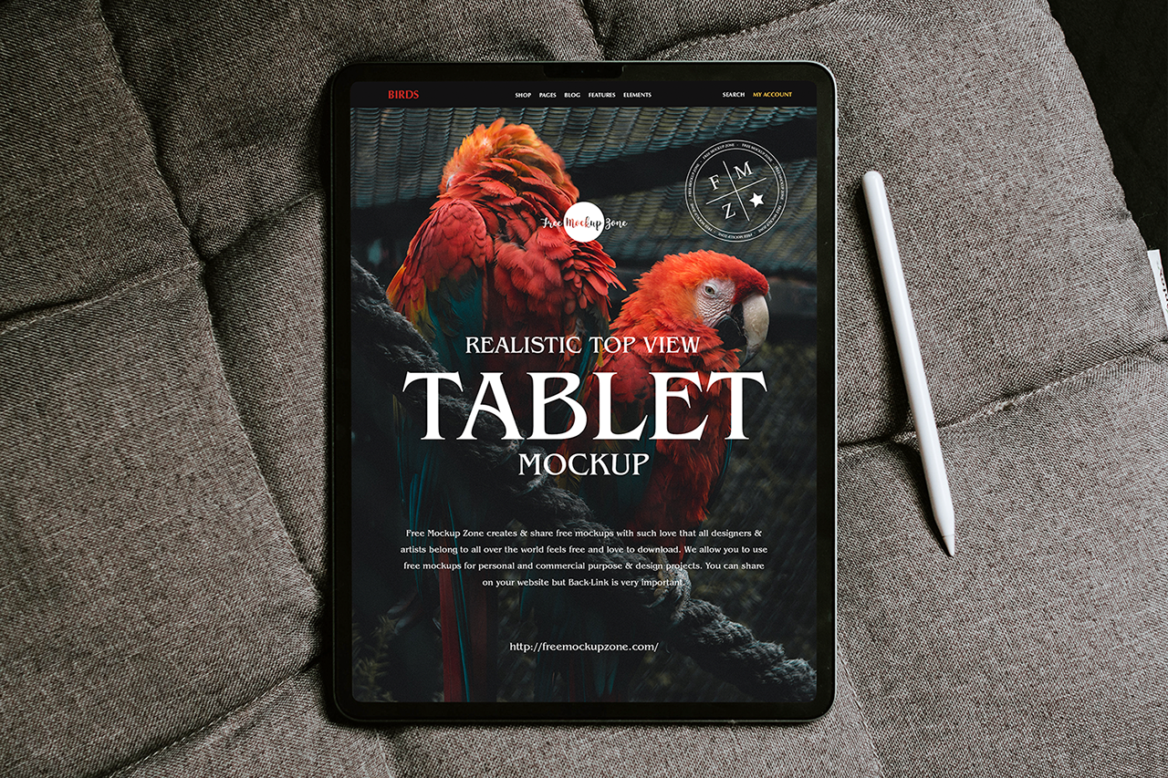 0137 可商用平板电脑屏幕UI展示样机Realistic Top View Tablet Mockup