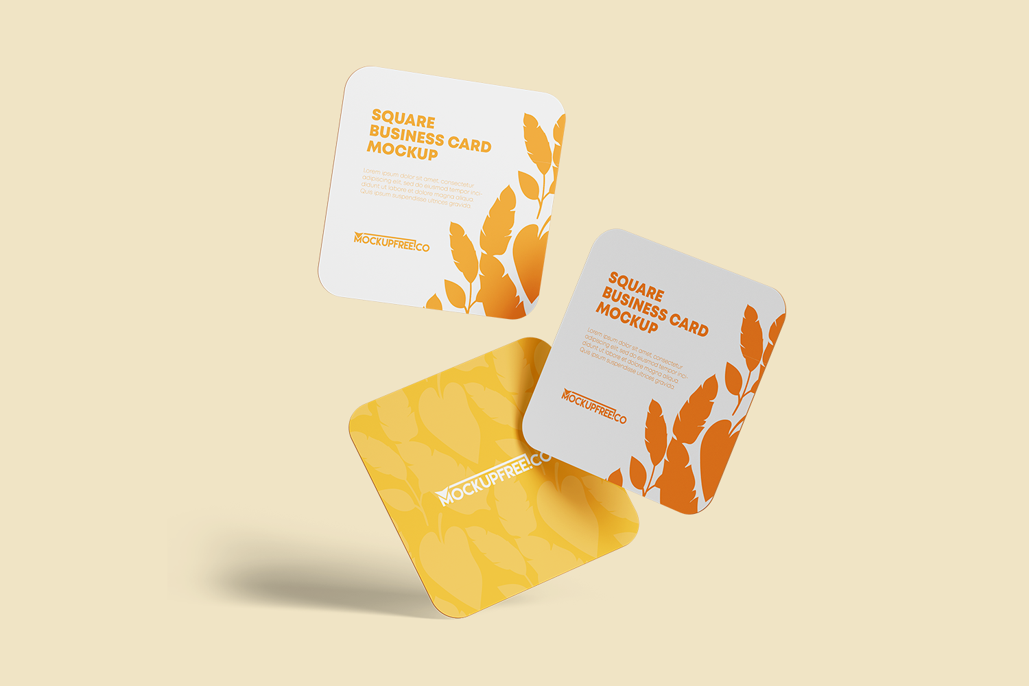 0140 3款可商用卡片方形圆角名片样机 Square Business Card Mockup