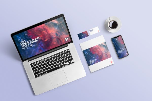 0202 可商用笔记本电脑屏幕展示带场景UI样机 macbook pro and iphone mockup