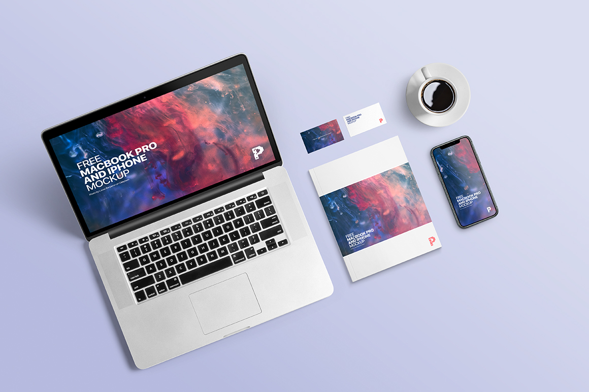 0202 可商用笔记本电脑屏幕展示带场景UI样机 macbook pro and iphone mockup