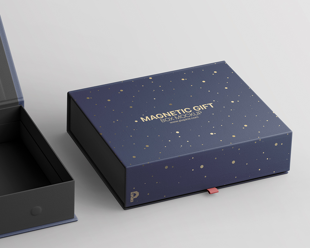 0207 可商用磁吸带磁性礼盒纸盒样机  magnetic gift box mockup