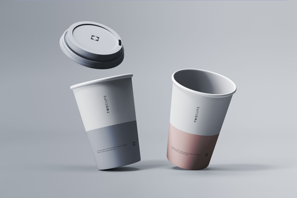 0219 高级哑光咖啡杯一次性纸杯样机Two Coffee Cups Mockup