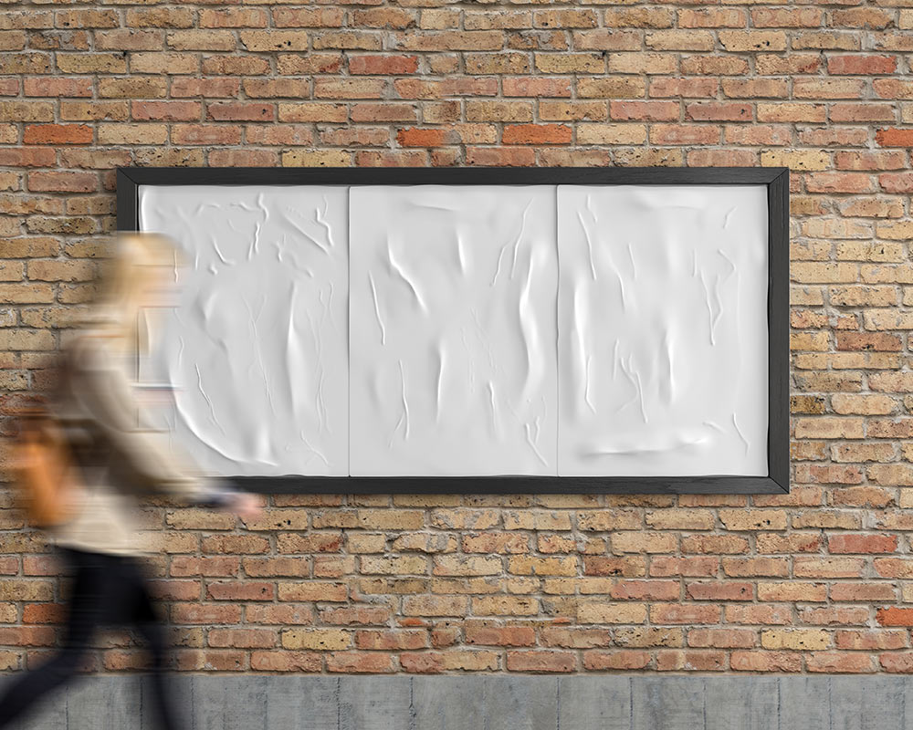 0224 可商用户外海报公告栏褶皱纸张样机 outdoor wrinkled poster mockup