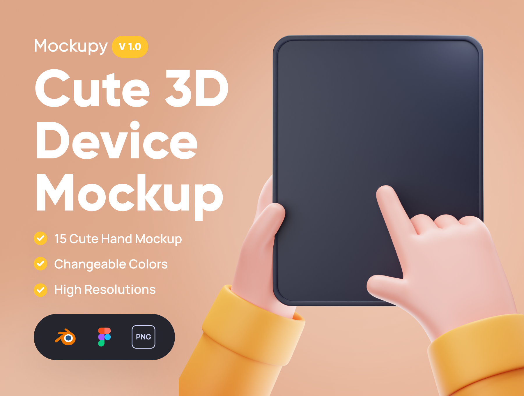 615 15个精致可爱的3D手捧手势手握平板电脑手机操作模型png免抠图设计素材Fig设备样机Mockupy – Cute 3D Device Mockup