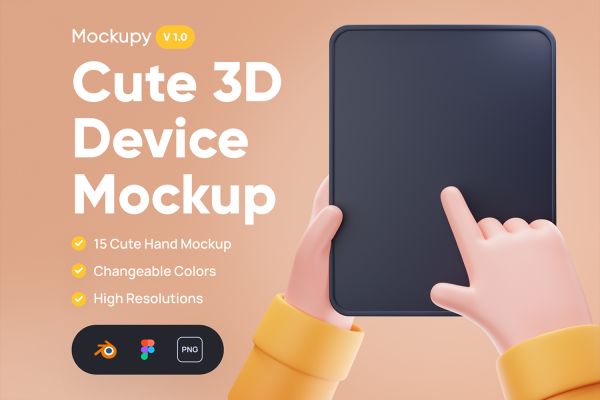 615 15个精致可爱的3D手捧手势手握平板电脑手机操作模型png免抠图设计素材Fig设备样机Mockupy – Cute 3D Device Mockup