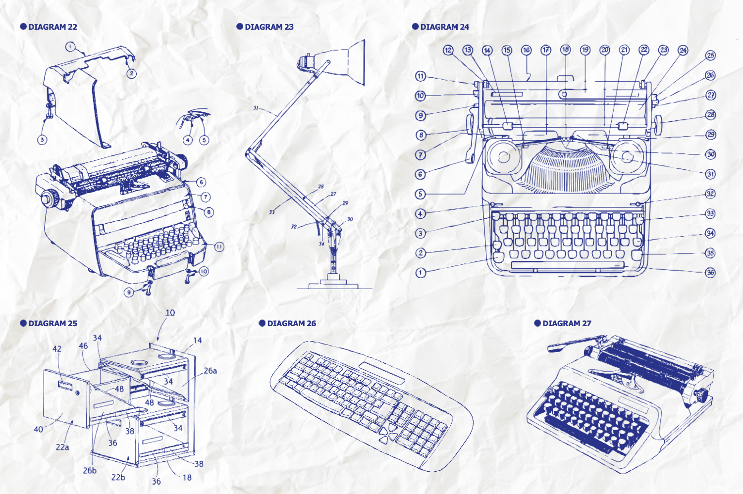 624 复古办公室电话传真机打字机投影仪主题矢量插画 Retro Diagrams – The Office Edition