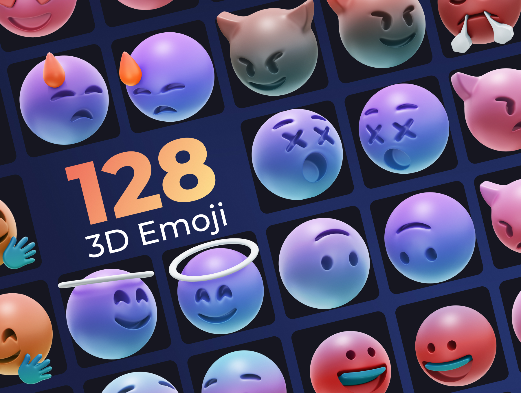 636 128款创意潮流3D立体emoji表情包png免抠icon图标插画设计素材HUUUGE Gradient And Gold Emoji 3D Pack