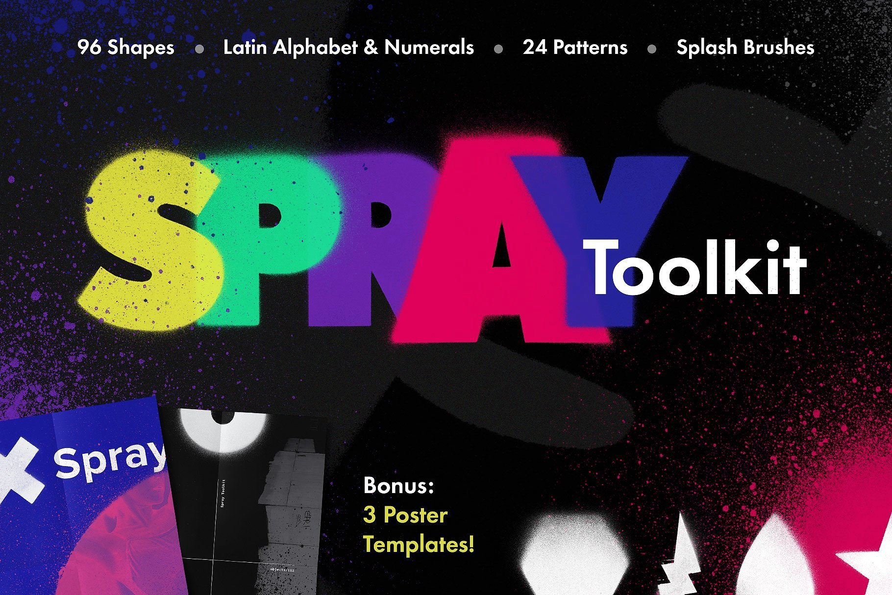 639 潮流酸性模糊几何形状喷涂艺术画家矢量素材工具包（包含PNG，PSD，PS笔刷多种格式）Spray Art Painter’s Toolkit