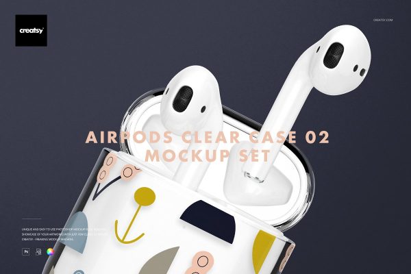 646 苹果蓝牙耳机AirPods透明收纳盒外观设计效果图PS样机模型PS素材02 AirPods Clear Case Mockup Set 02