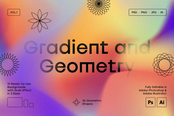 648 高级炫彩渐变液体流体背景酸性抽象几何矢量图形设计素材 Gradient and Geometry Backgrounds
