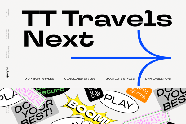 可商用现代时尚品牌设计无衬线英文字体家族升级版 TT Travels Next Font