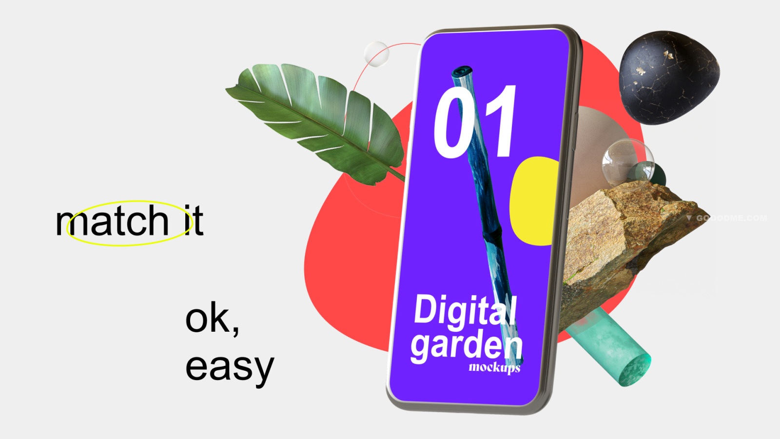 高质量三维渲染抽象流行元素场景UI界面设计展示样机模板 Digital Garden Set-第1500期-