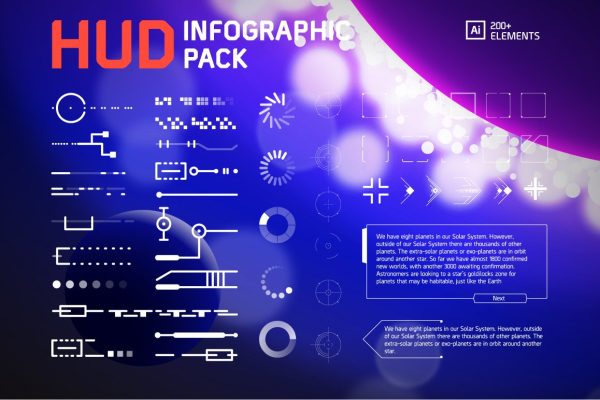 炫酷赛博HUD界面矢量元素设计套件HUD interface elements-1440期-