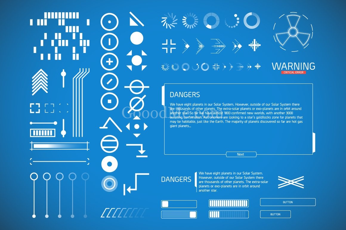 炫酷赛博HUD界面矢量元素设计套件HUD interface elements-1440期-