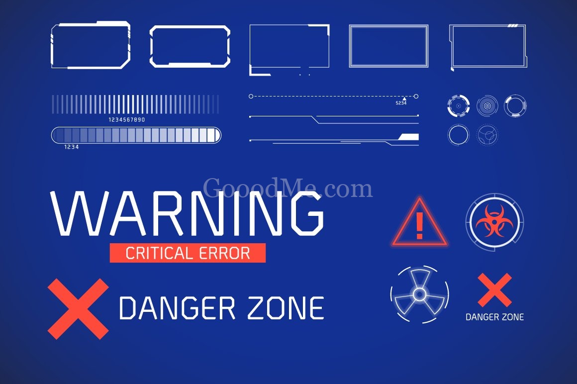 炫酷赛博HUD界面矢量元素设计套件HUD interface elements-1440期-
