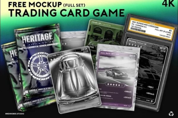 超酷暗黑酸性哥特流行复古嘻哈潮流风格游戏卡牌样机设计素材 Trading Card Game